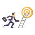 Business info graphic with businessman with ladder to target