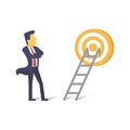 Business info graphic with businessman with ladder to target
