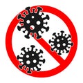 Illustration sign prohibited virus in red crossed out circle on white background