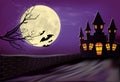 Halloween background, illustration vector house under moon light Royalty Free Stock Photo