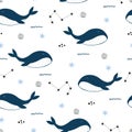 Blue whale seamless pattern Sea animal background