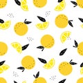 Seamless pattern Fruit background Yellow lemons, cut into small pieces Royalty Free Stock Photo