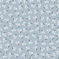 Seamless vector pattern White flowers on blue background Hand drawn in cartoon style Royalty Free Stock Photo