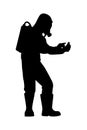 Scientist in chemical protection uniform silhouette vector