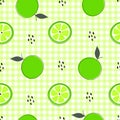 Seamless pattern hand drew green lemon-lime background and with square grid Checkerboard as wallpaper