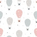 Seamless pattern hot air balloon background Floating in the sky and with tiny black dots