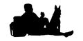 Relaxing man is resting with his dog silhouette vector Royalty Free Stock Photo