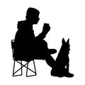 Relaxing man is resting with his dog silhouette vector Royalty Free Stock Photo