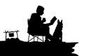 Relaxing man is resting with his dog silhouette vector Royalty Free Stock Photo