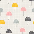 Seamless pattern Colorful umbrella on a background of gray rectangular grid pattern