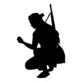 Asian animal hunter with his gun silhouette vector