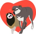 Two dogs in love. Postcard Happy Valentine`s Day. Royalty Free Stock Photo