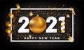 2021 Happy New Year background with golden christmas ball bauble and stripes elements Royalty Free Stock Photo
