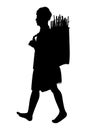 Young hill tribe man with firewood basket silhouette vector Royalty Free Stock Photo