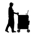 Male cleaning worker with tools silhouette vector Royalty Free Stock Photo