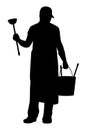 Male cleaning worker with tools silhouette vector Royalty Free Stock Photo