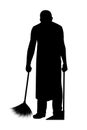 Male cleaning worker with tools silhouette vector