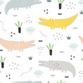 Seamless pattern Cartoon background with a crocodile with grass clump Royalty Free Stock Photo