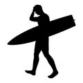 Male lifeguard with surfboard silhouette vector