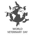 Illustration of World Veterinary Day. Pets on the background of the globe. Royalty Free Stock Photo