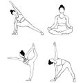 Set of yoga poses of girl in line drawing. Royalty Free Stock Photo