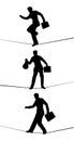 Set of business men walks on wire tightrope silhouette vector