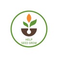 logo an icon to help grow seeds three young leaves with a nursery