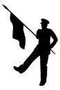 Soldier parading with flag silhouette vector