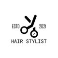 Vector illustration of a scissors icon. Simple and cool barber haircut salon logo design