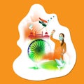 Vector Indian Patriotic concept sticker with abstract tricolor background.