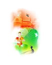 Vector Indian Patriotic concept banner with abstract tricolor background. Royalty Free Stock Photo