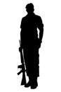 Standing soldier with rifle gun silhouette vector