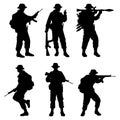 Set of Thailand black rangers forces men with his weapon silhouette vector