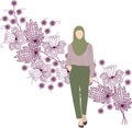 Woman in headscarf and office clothes on the flowers background.