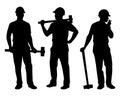 Set of construction worker with hammer silhouette vector Royalty Free Stock Photo