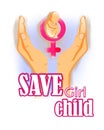 Vector illustration concept of Save Girl Child poster. Royalty Free Stock Photo