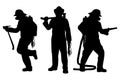 Set of firefighter with equipment silhouette vector