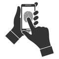 Fingerprint biometrics.Touch fingerprint id secure identification check on mobile phone in person hand