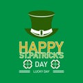 Vector illustration of St Patrick`s day. Green hat and Leprechaun clover design element with green wish lettering. for background, Royalty Free Stock Photo