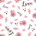 Valentine`s day simple pattern pink love words gifts. Vector illustration. Isolate on white background