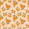 Seamless pattern of flowering branches of lemon and tangerine Tropical fruits, leaves, flowers.