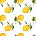 Beautiful seamless vector pattern with lemons and leaves. Abstract texture. Perfect for wallpapers, web page backgrounds, surface Royalty Free Stock Photo