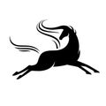 Horse running with head turned around. Black stylized silhouette of stallion in jump. Royalty Free Stock Photo