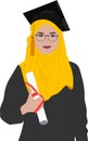 Girl wearing hijab graduation concept, yellow and black color.