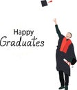 The graduate throws the academic cap up with the text. Happy graduates.