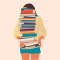 The girl is holding a huge stack of books. Royalty Free Stock Photo