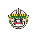 Hanuman face mask in Thai culture dancing drawing isolated vector.