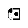Phone chat with sad face person icon in trendy simple style isolated on white background. Symbol for your web site design, Royalty Free Stock Photo