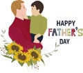 Happy little boy hug his father. Flat vector illustration