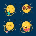 Cute set of SUN icons. Funny happy smiley suns.